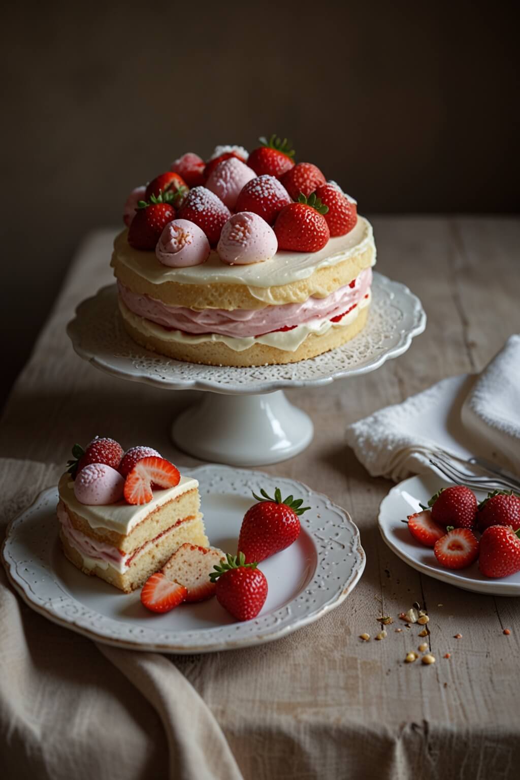 Coeur en biscuit roulé aux fraises