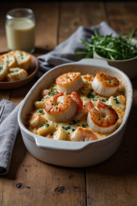 Gratin de Noix de Saint-Jacques et Crevettes