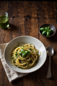 Spaghetti au pesto sauce