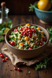 Taboulé aux Herbes Fraîches et Grenade : Recette Fraîche et Colorée