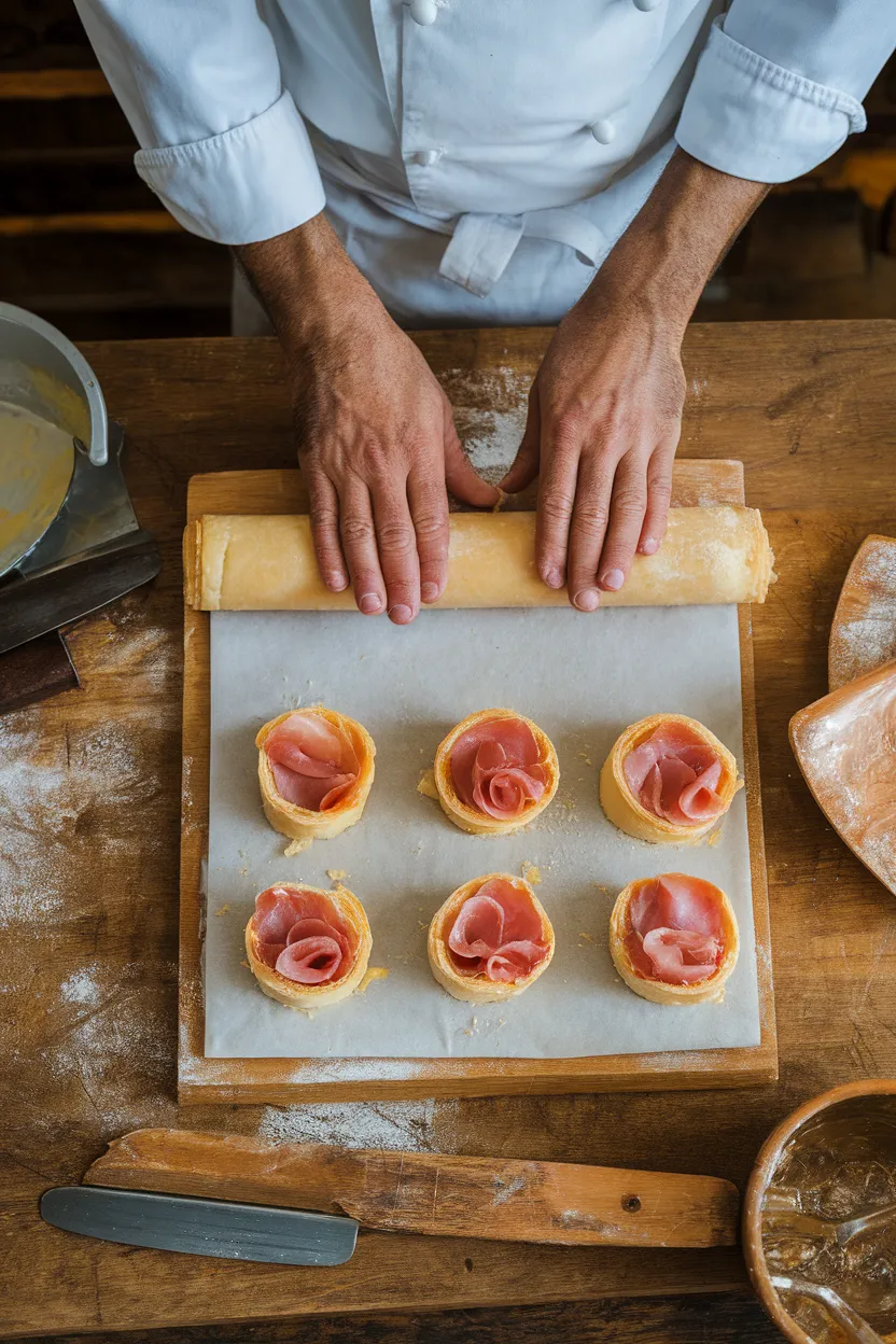 Préparation des Feuilletés au Jambon de Parme Préparation des Feuilletés au Jambon de Parme