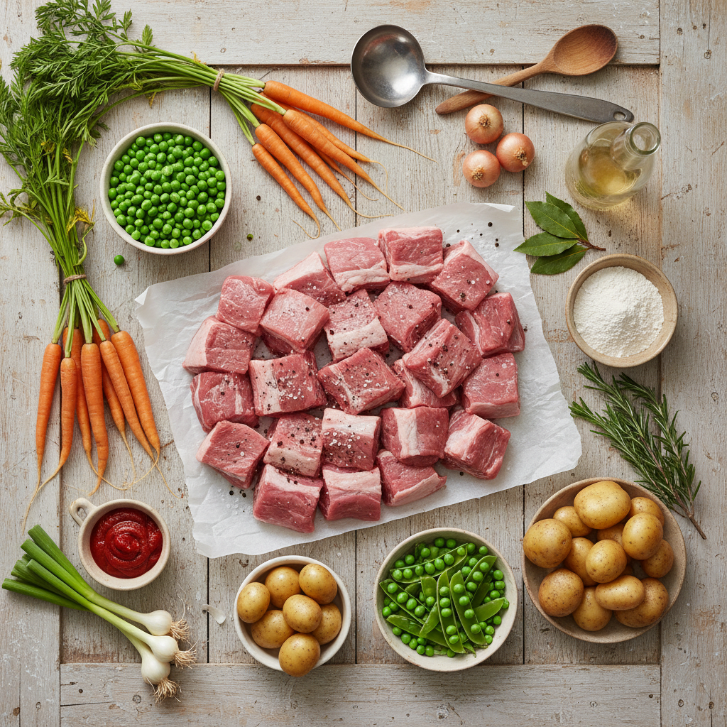 Ingrédients pour Navarin d'Agneau traditionnel de printemps Ingrédients pour Navarin d'Agneau traditionnel de printemps