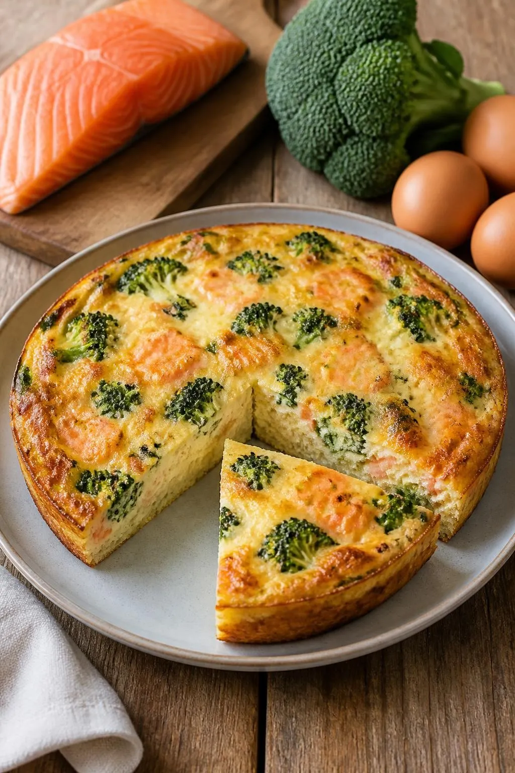 Quiche Sans Pâte au Saumon, Brocoli et Kiri